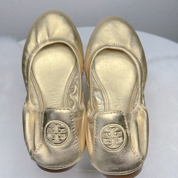Tory Burch Shoes - TORY BURCH Eddie Ballet Flats Soft Lamb Leather Gold Metallic Women's Size 5.5